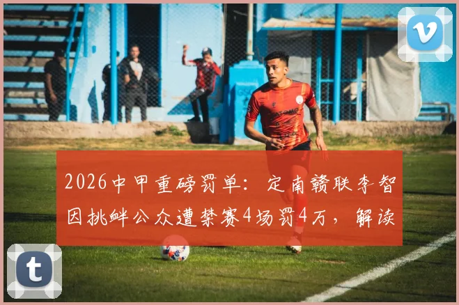 2026中甲重磅罚单：定南赣联李智因挑衅公众遭禁赛4场罚4万，解读中足联处罚尺度与球员行为规范